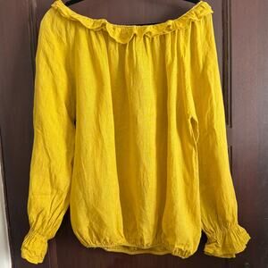 NT by Amati | Mustard Yellow 100% Linen Off Shoulder Boho Blouse | OS